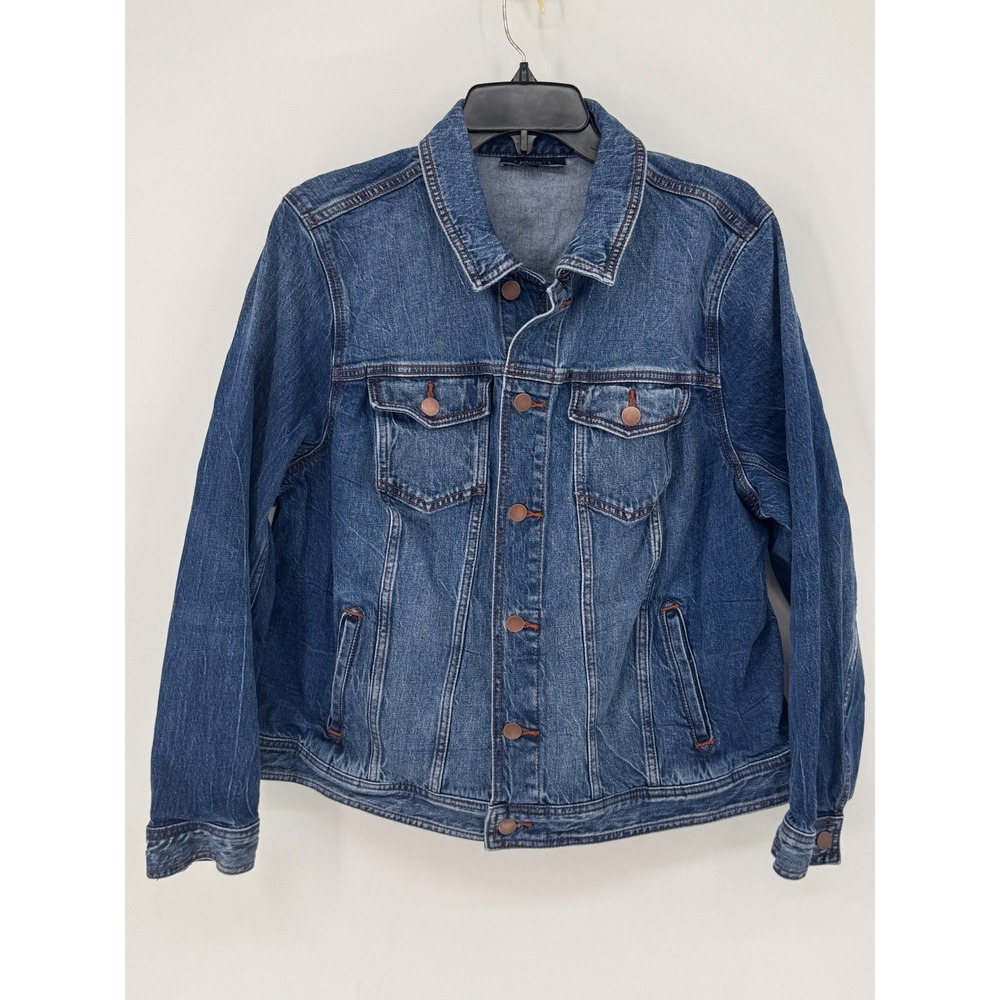 Talbots Denim Jacket Women 2XP Blue EUC Classic Stretch Button Front Pockets